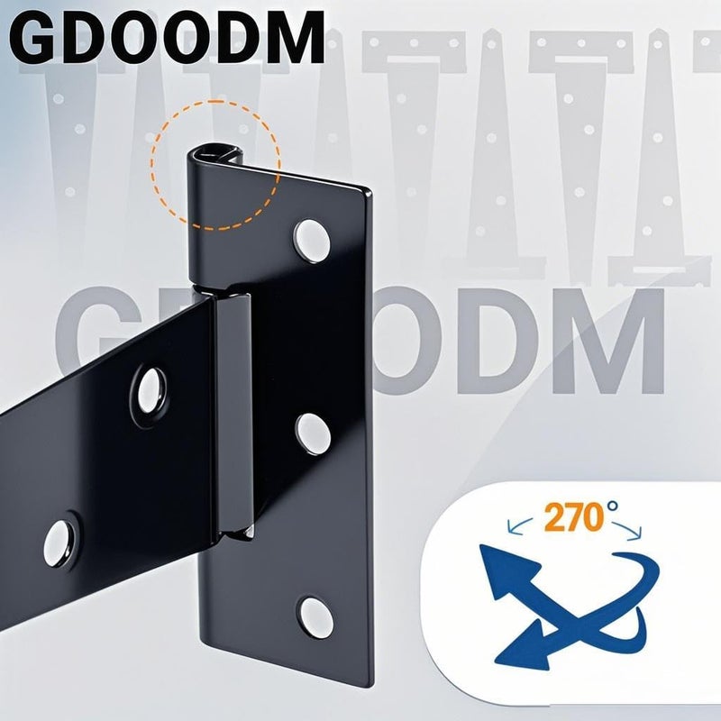 GDOODM 12 عبوة مفصلات T بطول 4 بوصة، مفصلات باب حظيرة سوداء، مفصلات T للأسوار الخشبية، باب الفناء، أدوات حديدية مقاومة للصدأ - Image 4